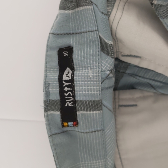Rusty Men's Shorts Size 30 Blue Check Pockets Zip-Fly Button Belt Loops Casual - Picture 8 of 11